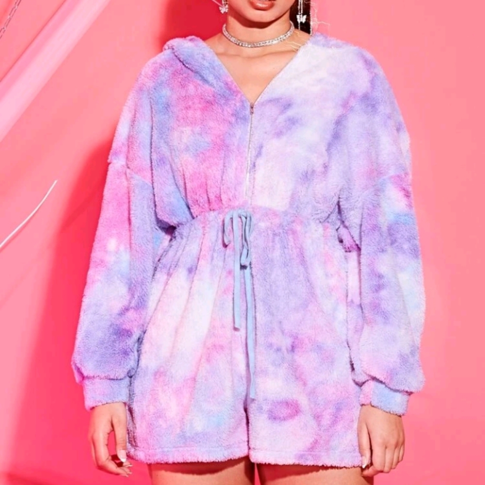 SHEIN CURVE Tie Dye Teddy Romper 4XL